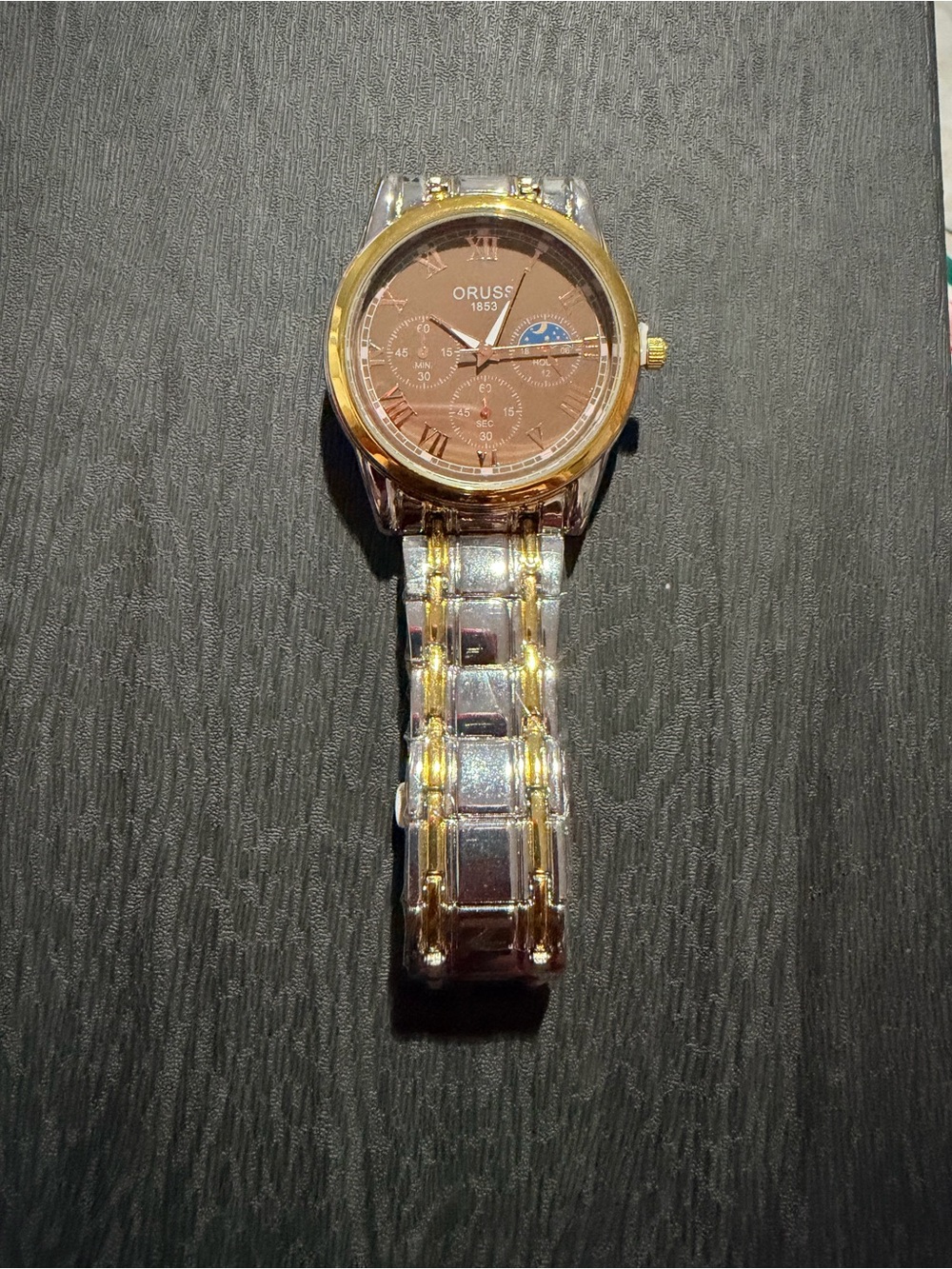 Oruss Brown Dial Watch with Gold-Tone Accents